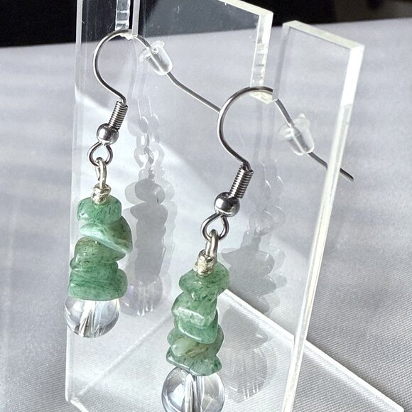 Aventurine Dangle Hook Earrings Natural Stones Boho - Picture 4 of 8